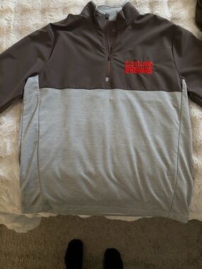 Antigua Cleveland Browns Two-Tone Brown and Gray Quarter-Zip Pullover